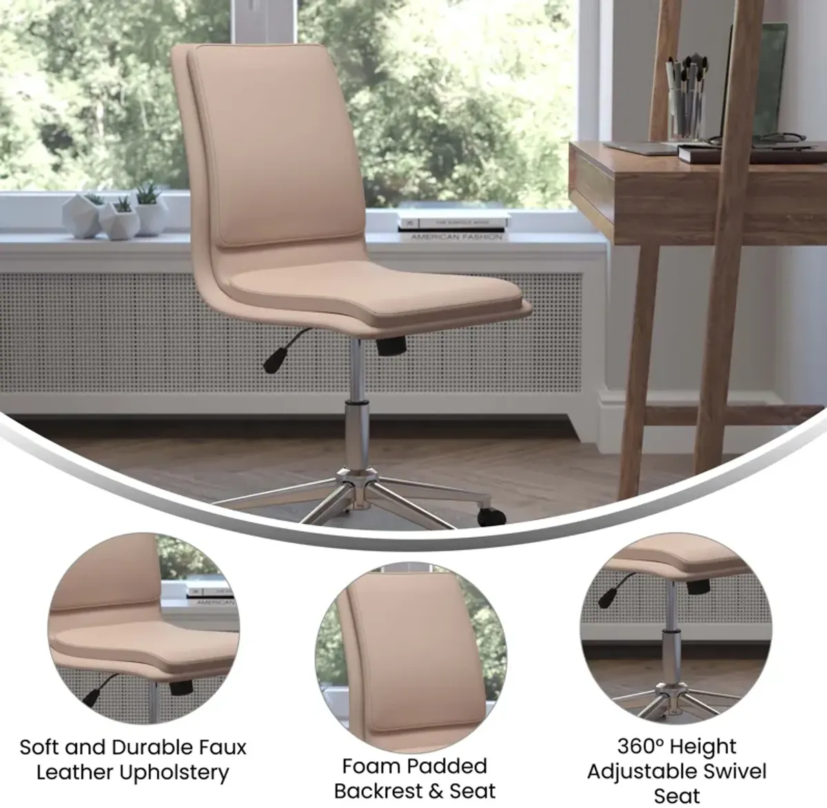 Madigan Mid-Back Armless Swivel Task Office Chair with LeatherSoft and Adjustable Chrome Base,