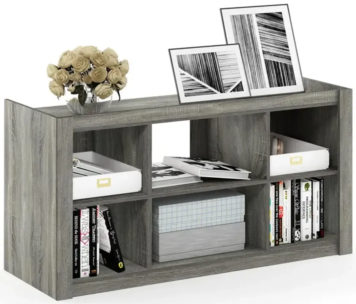 Furinno Fowler Multipurpose TV Stand Bookshelves, French Oak Grey