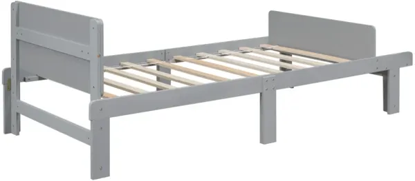 Twin Bed with Footboard Bench,Grey