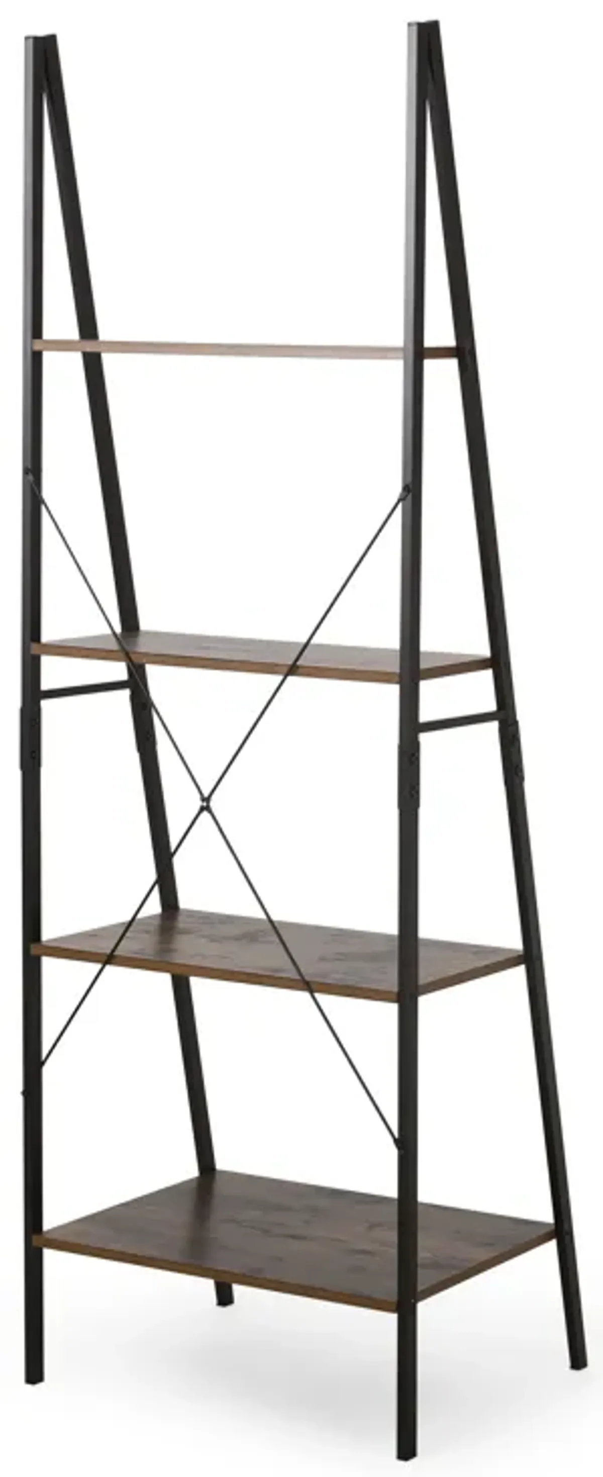 Croy Ladder Bookshelf Unit 71 Inch 4 Tier Display Shelves, Black Brown - Benzara