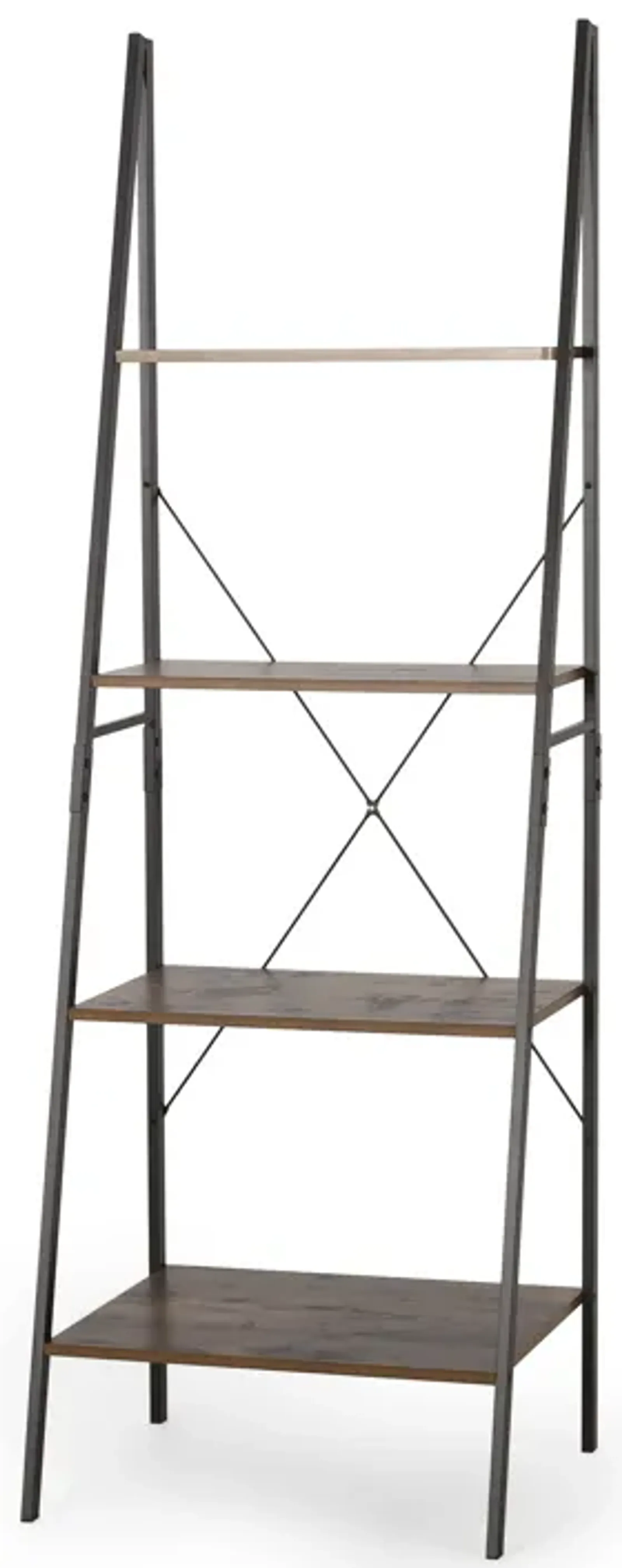 Croy Ladder Bookshelf Unit 71 Inch 4 Tier Display Shelves, Black Brown - Benzara