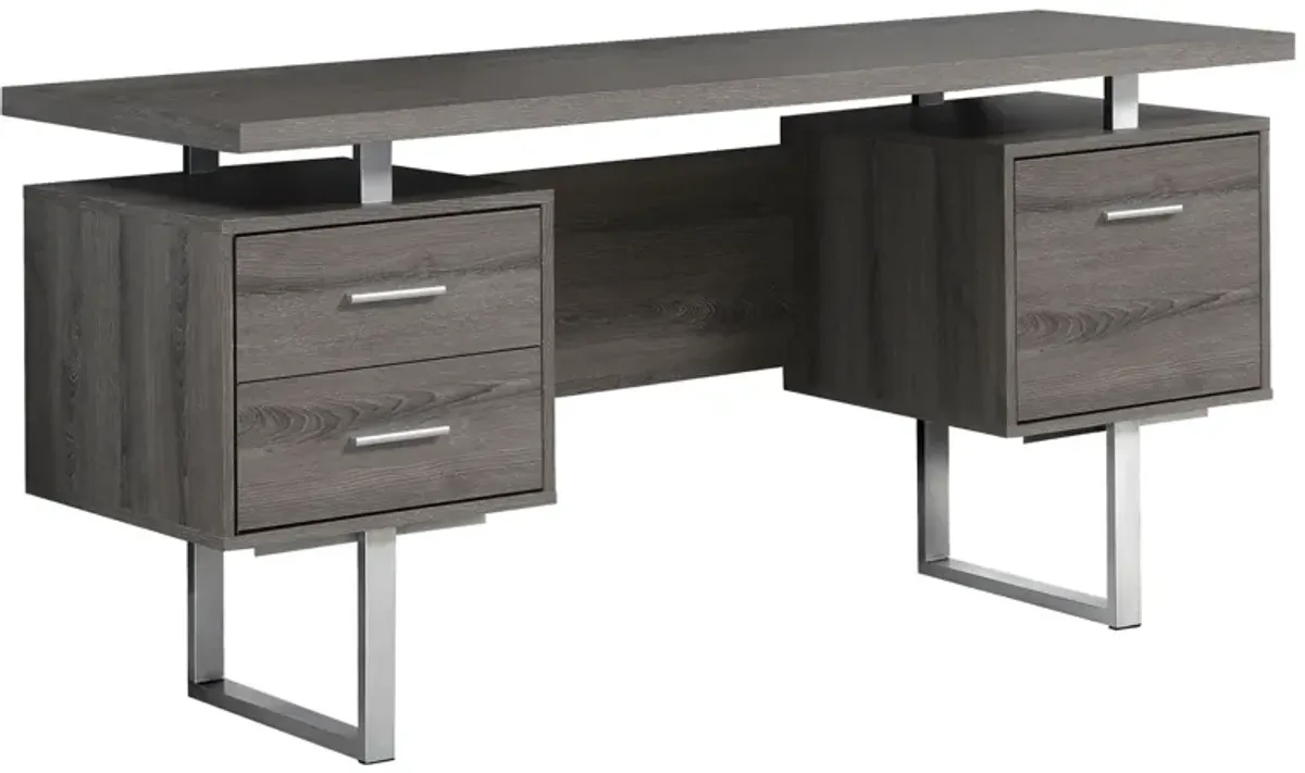 Computer Desk, Home Office, Laptop, Left, Right Set-Up, Storage Drawers, 60"L, Work, Metal, Laminate, Brown, Grey, Contemporary, Modern