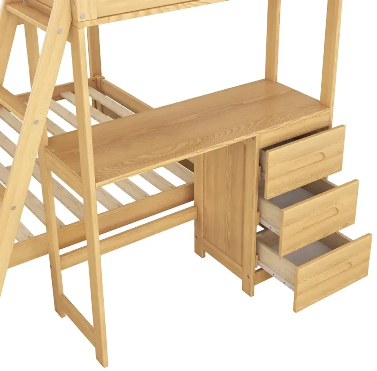 Twin Over Full Bunk Bed With Built-In Desk And Three Drawers