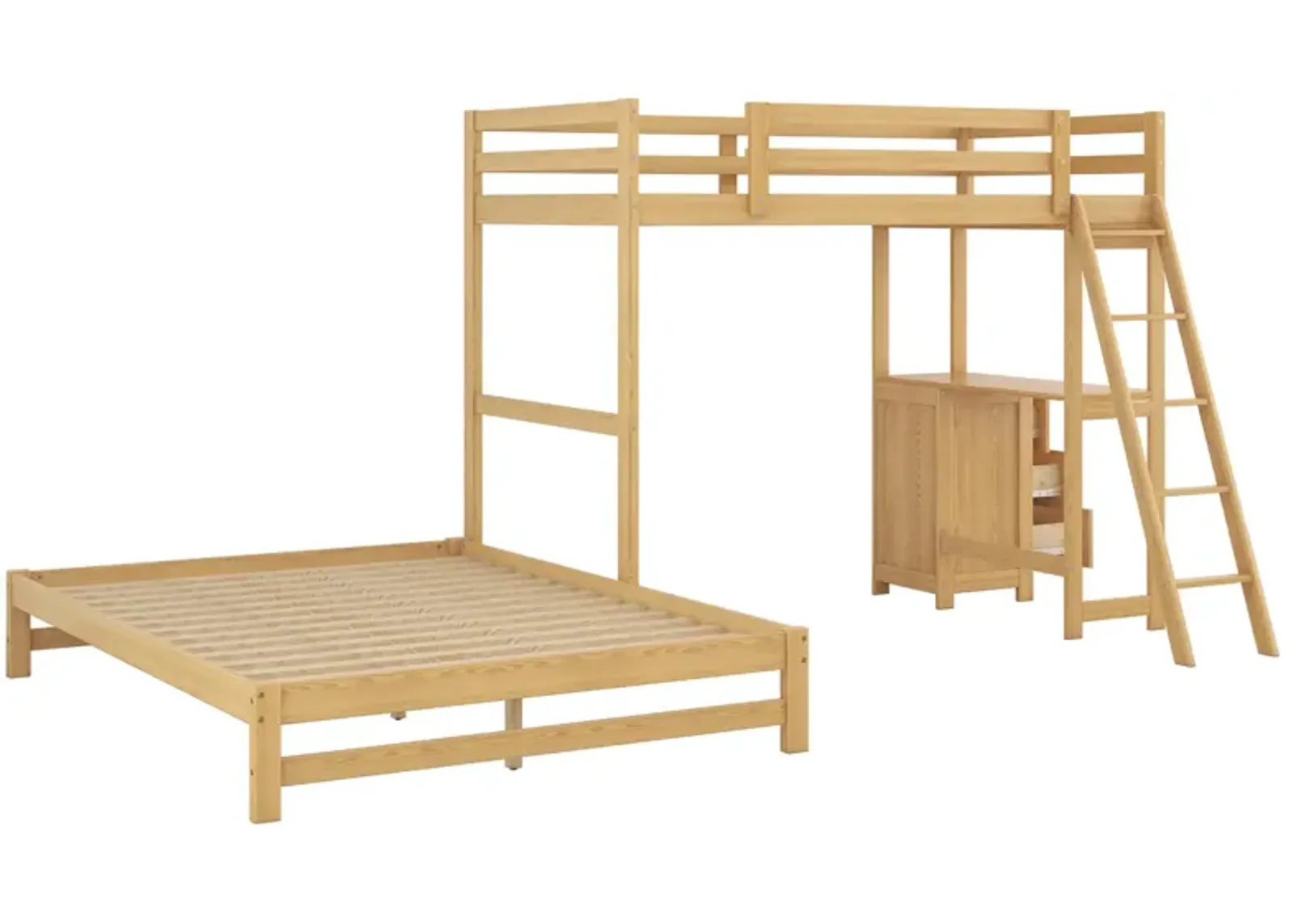 Twin Over Full Bunk Bed With Built-In Desk And Three Drawers