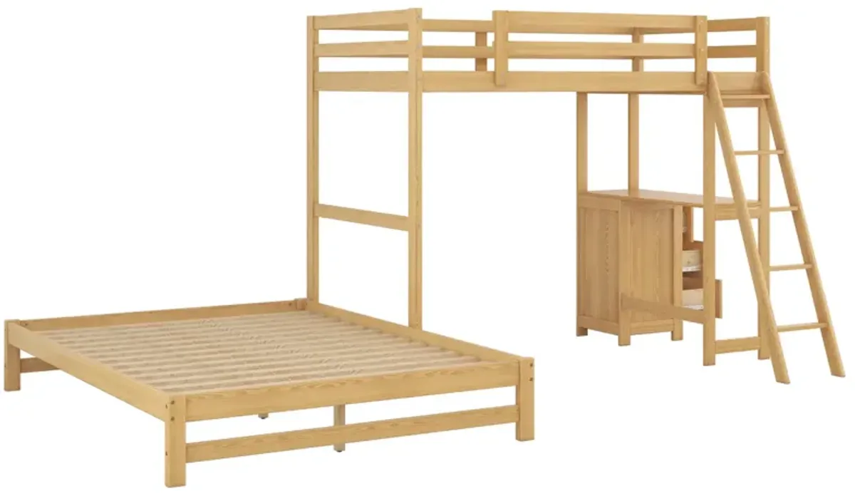 Twin Over Full Bunk Bed With Built-In Desk And Three Drawers