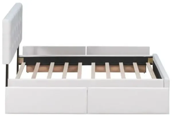 Platform Bed with Classic Upholstered Headboard 4 Drawers and Linen Fabric Design