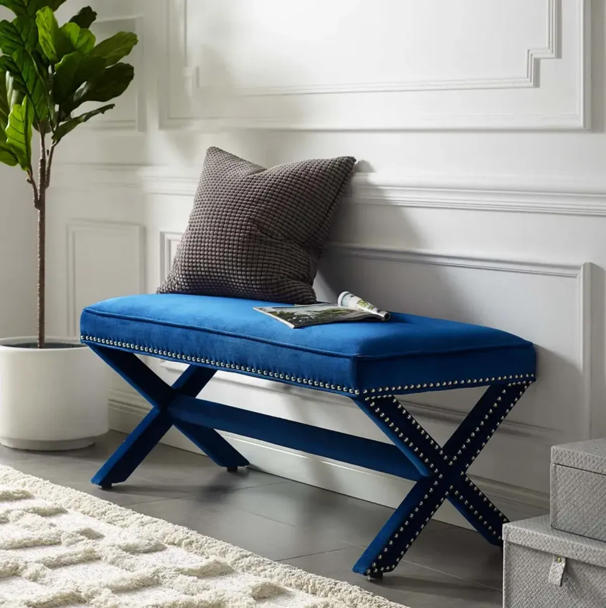 Rivet Performance Velvet Bench-Benzara