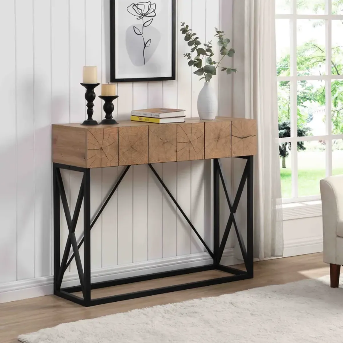 Gewnee 43.31'' Luxury Wood Sofa Table, Industrial Console Table