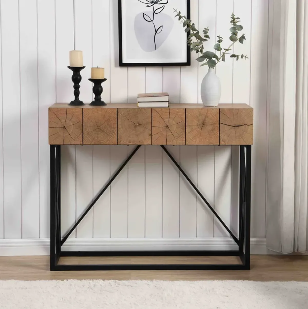 Gewnee 43.31'' Luxury Wood Sofa Table, Industrial Console Table