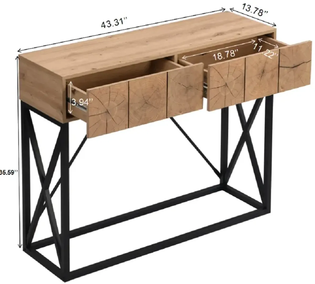 Gewnee 43.31'' Luxury Wood Sofa Table, Industrial Console Table