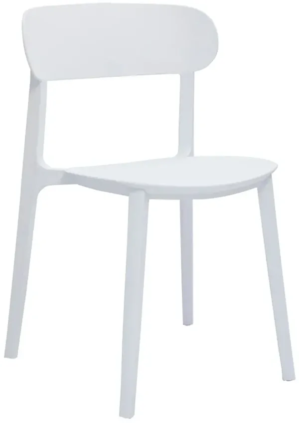 Qin 20 Inch Side Chair, Set of 4, Contoured Backrest, Curved Seating, White - Benzara