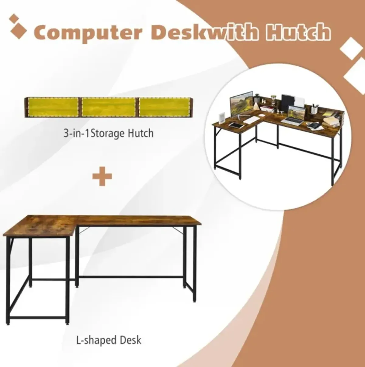 Hivvago 5.5 Inch L-shaped Computer Desk with Bookshelf