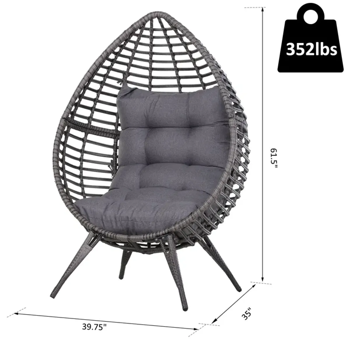 Grey Garden Cocoon: Patio Wicker Egg Chair with Soft Cushion