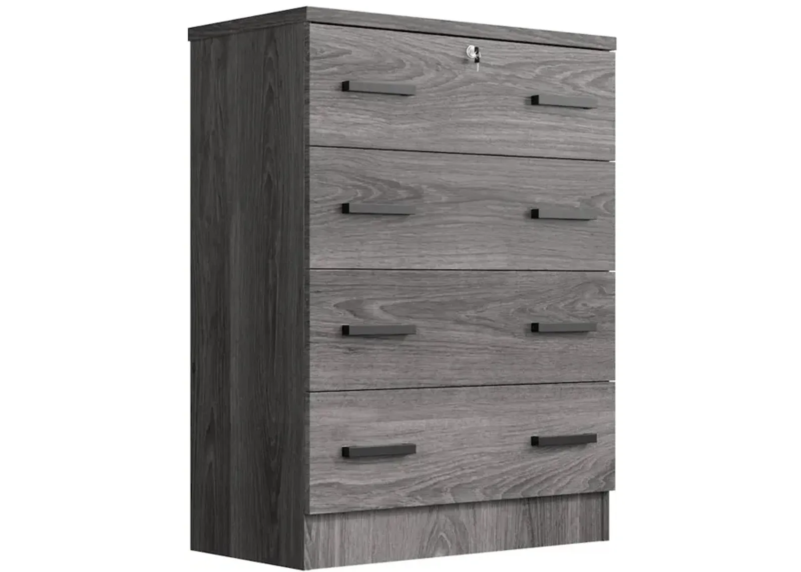 WPfurniture 4 Drawer Chest Wooden Dresser with Lock (Grey)