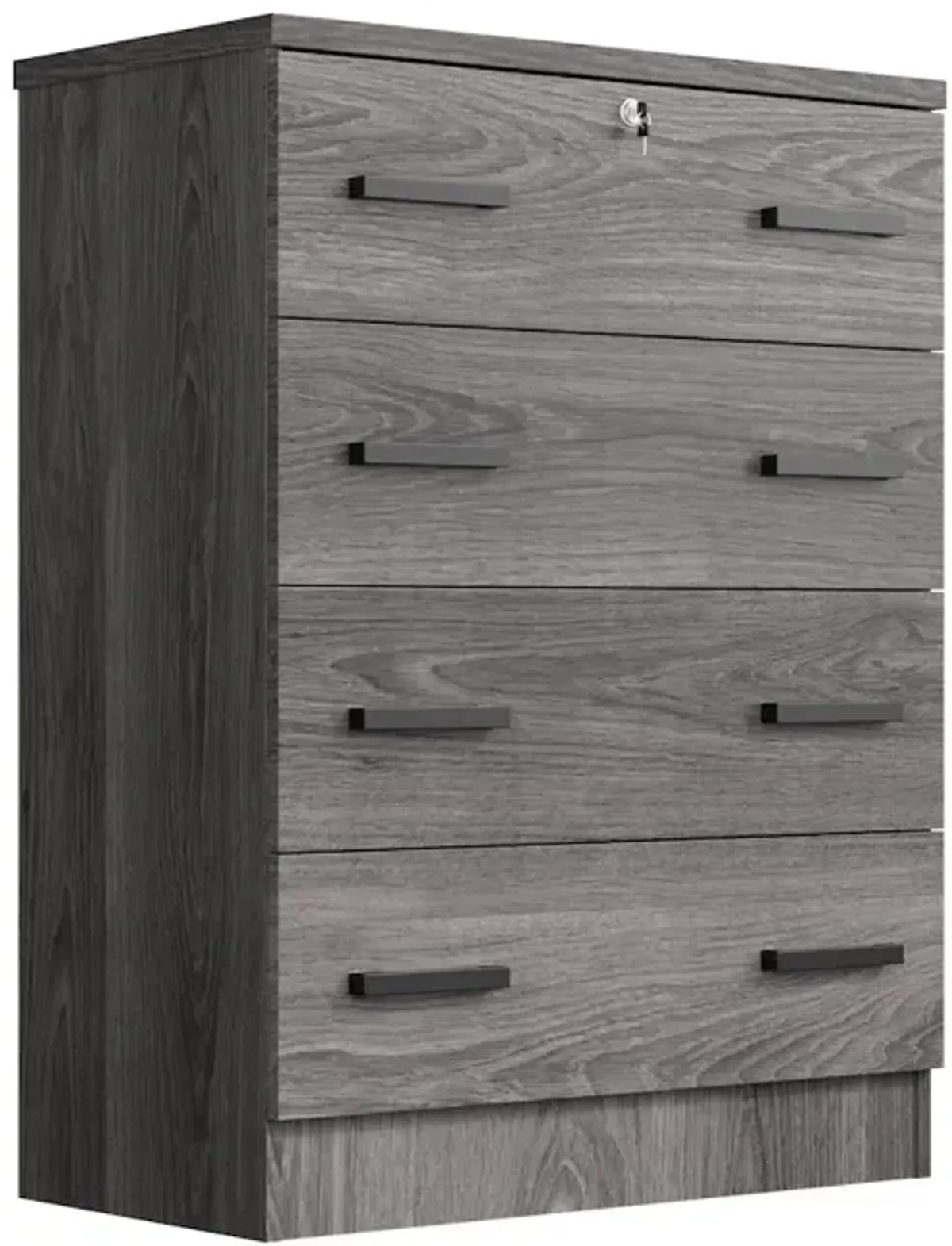 WPfurniture 4 Drawer Chest Wooden Dresser with Lock (Grey)