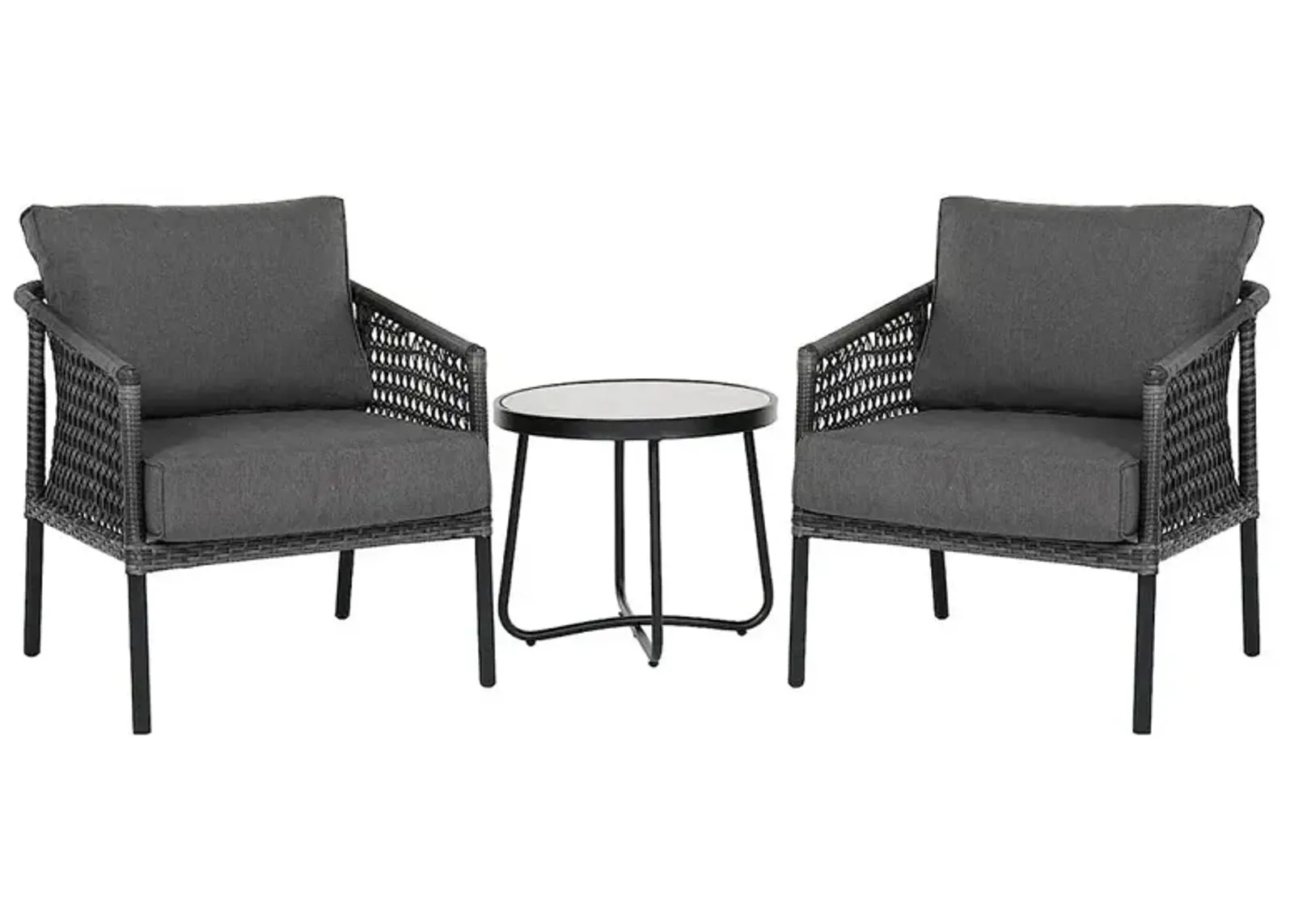 MONDAWE Outdoor Furniture 3 Pieces Set All-Weather Wicker Conversation Set for Patio Garden Backyard with Olefin Cushions and Coffee Table