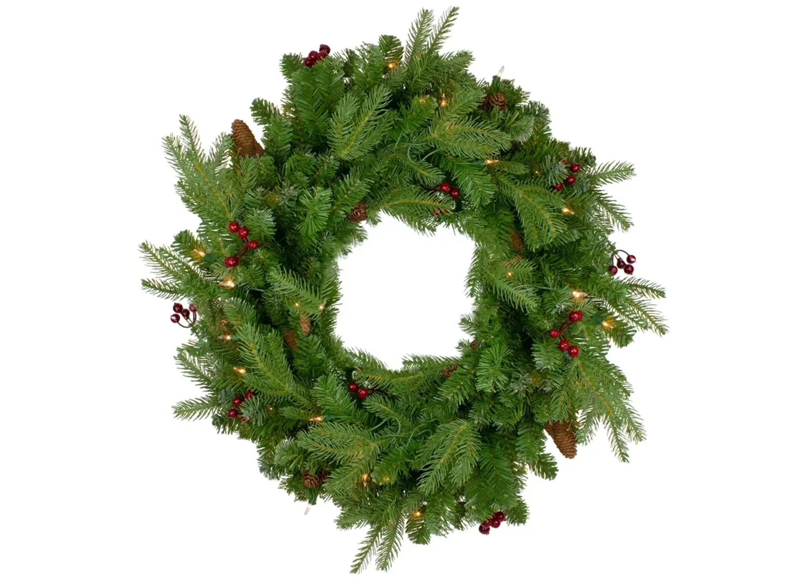 Pre-Lit Mixed Winter Berry Pine Artificial Christmas Wreath - 24-Inch  Clear Lights