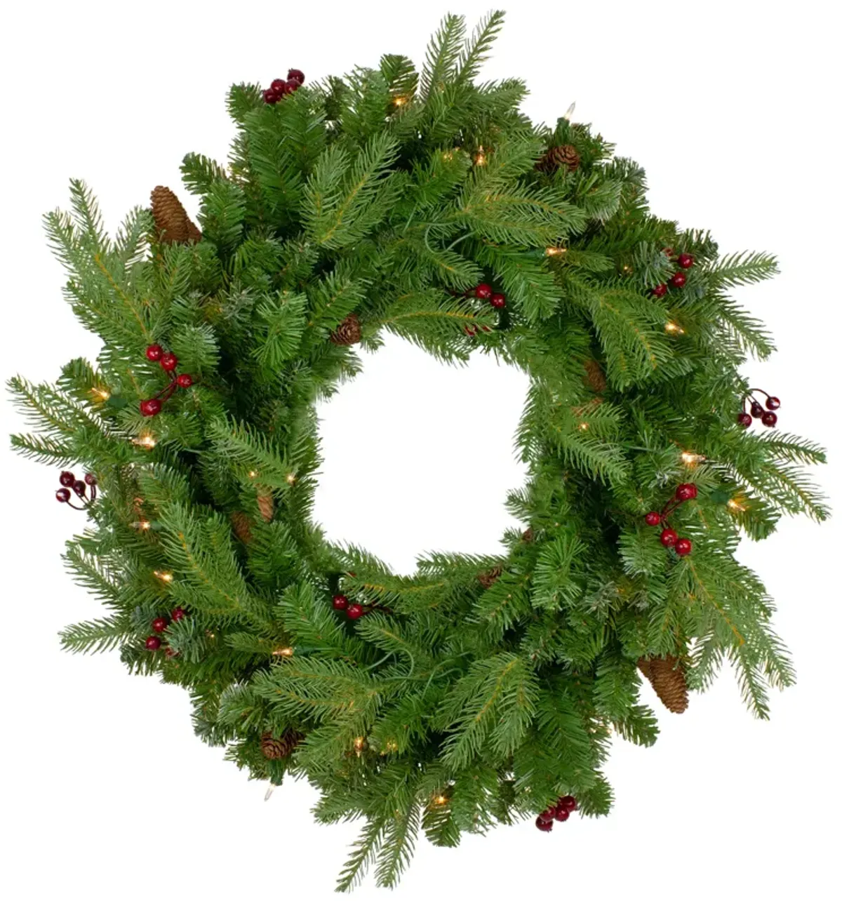 Pre-Lit Mixed Winter Berry Pine Artificial Christmas Wreath - 24-Inch  Clear Lights