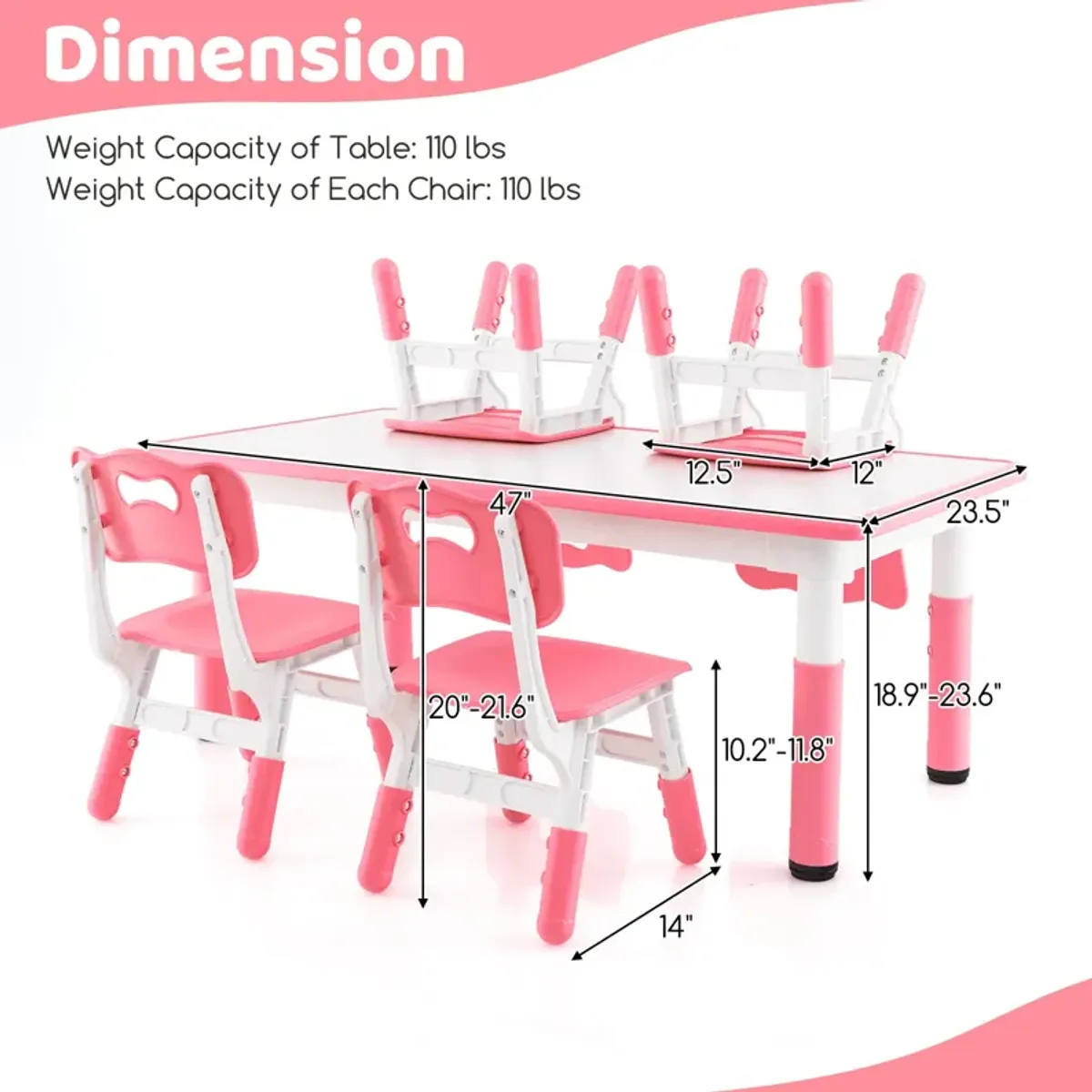 Kids Table and Chairs Set for 4 with Graffiti Desktop