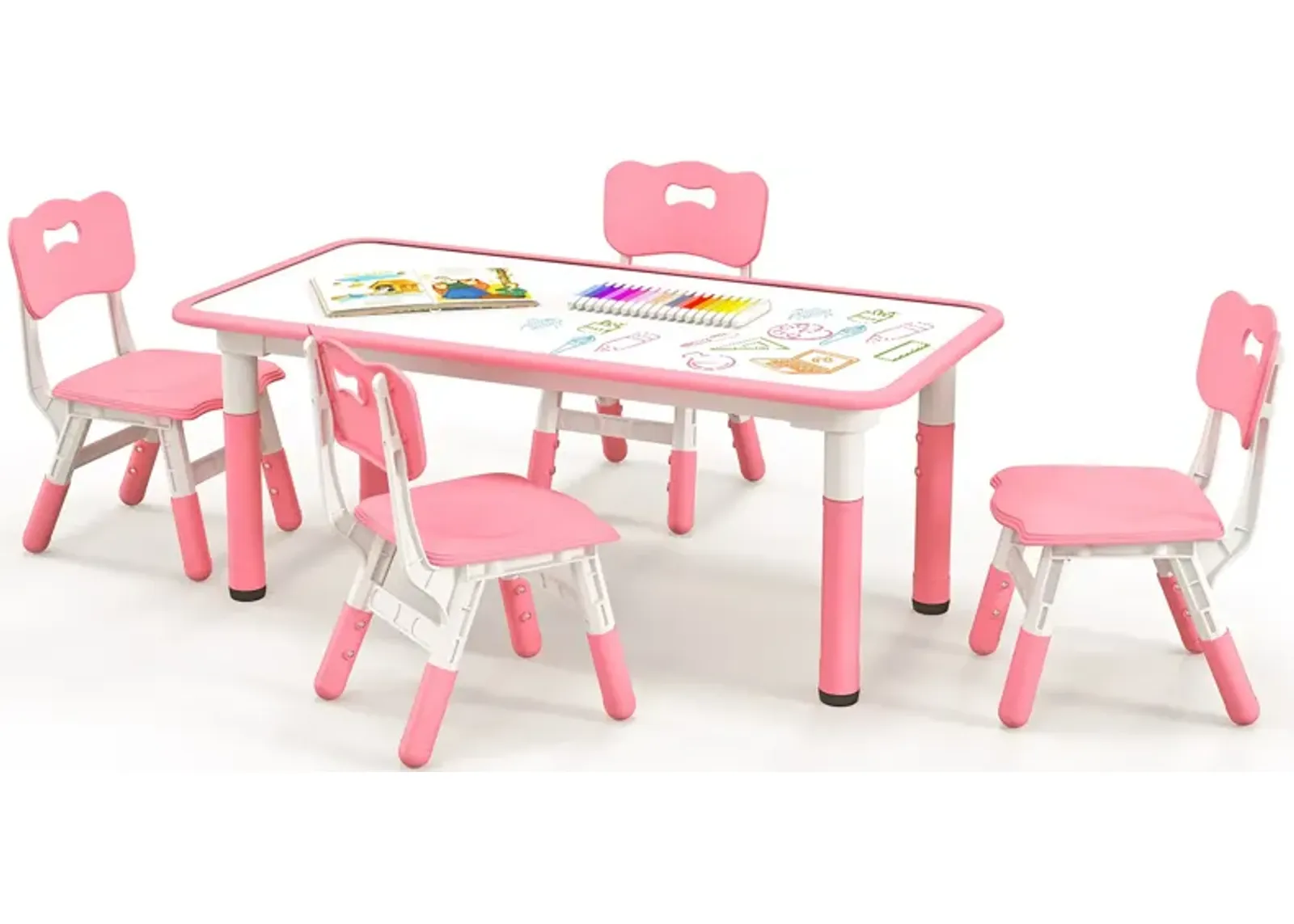 Kids Table and Chairs Set for 4 with Graffiti Desktop