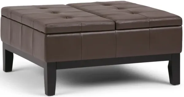 Dover 36 inch Wide Contemporary Square Coffee Table Storage Ottoman in Chocolate Brown Vegan Faux Leather, Assembled