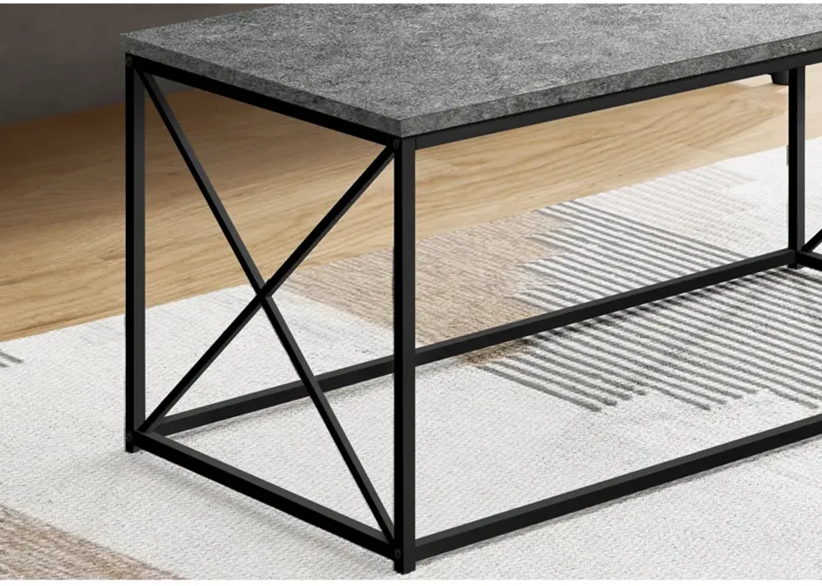 Monarch Specialties I 3785 Coffee Table, Accent, Cocktail, Rectangular, Living Room, 40"L, Metal, Laminate, Grey, Black, Contemporary, Modern