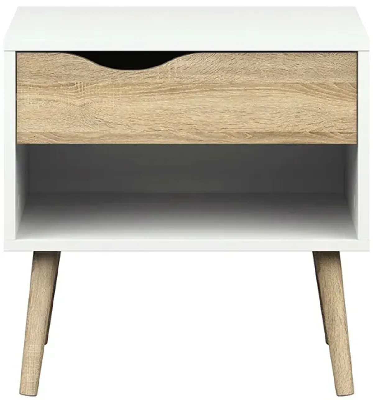 Hivvago Modern Mid Century Style End Table Nightstand in White & Oak Finish