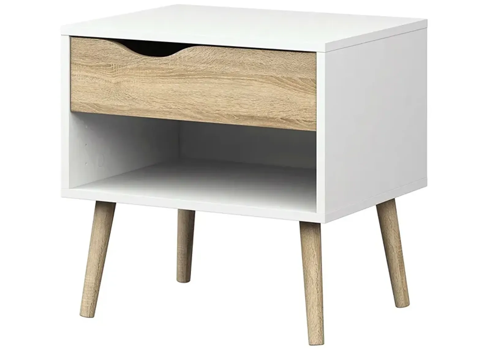 Hivvago Modern Mid Century Style End Table Nightstand in White & Oak Finish