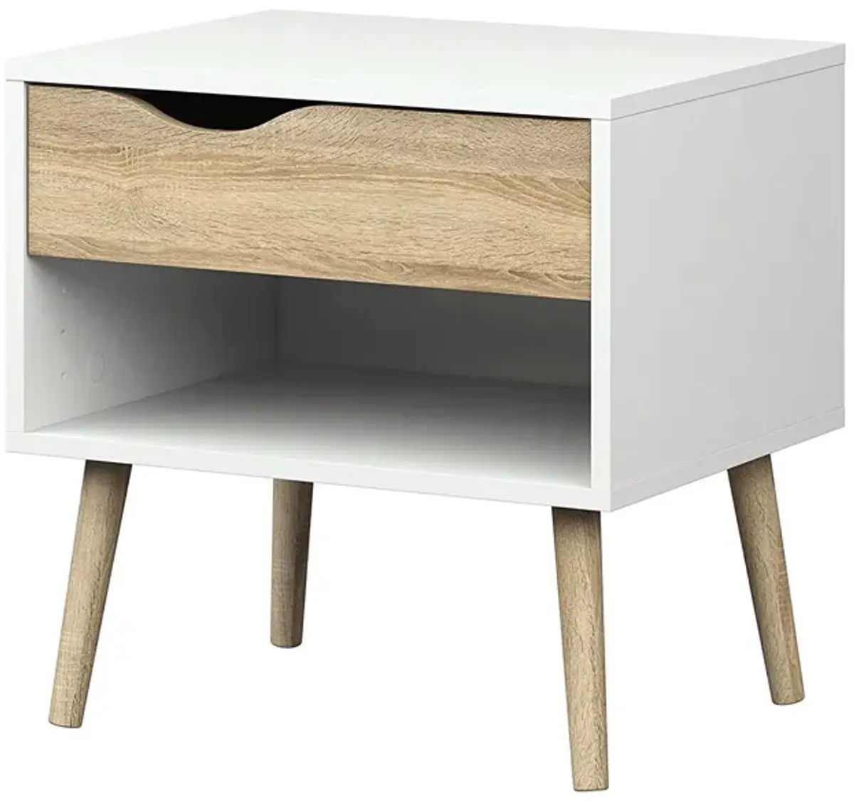 Hivvago Modern Mid Century Style End Table Nightstand in White & Oak Finish