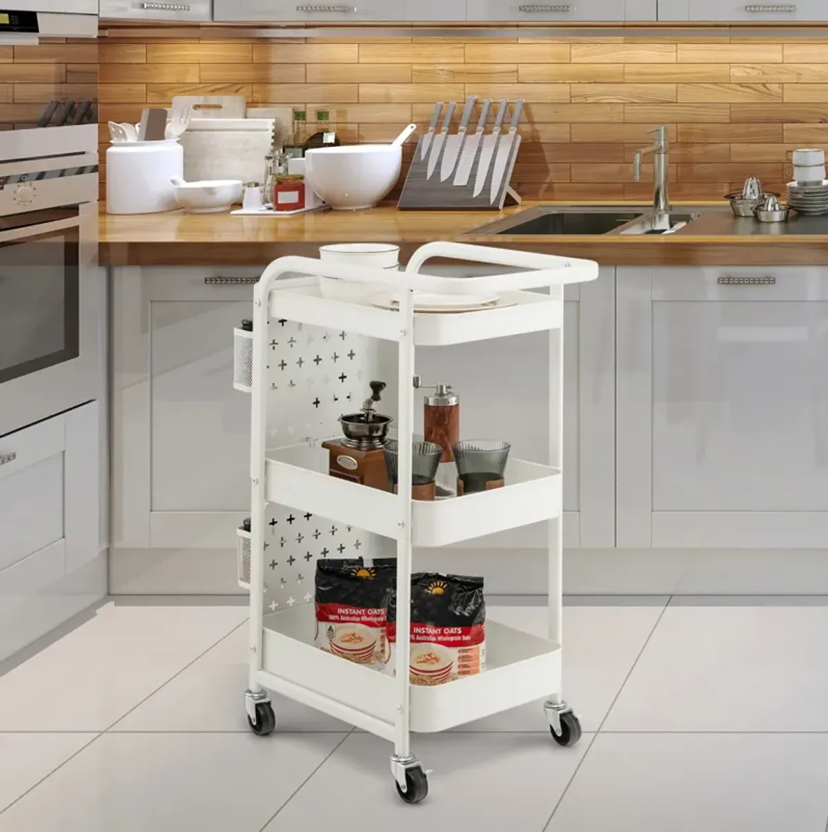 3-Tier Utility Storage Cart with DIY Pegboard Baskets