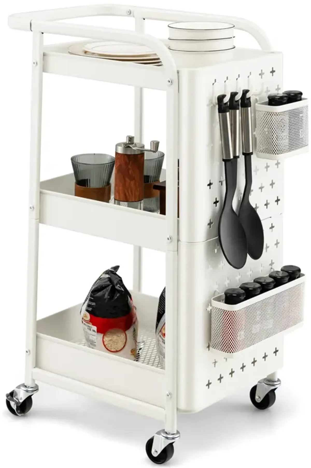 3-Tier Utility Storage Cart with DIY Pegboard Baskets