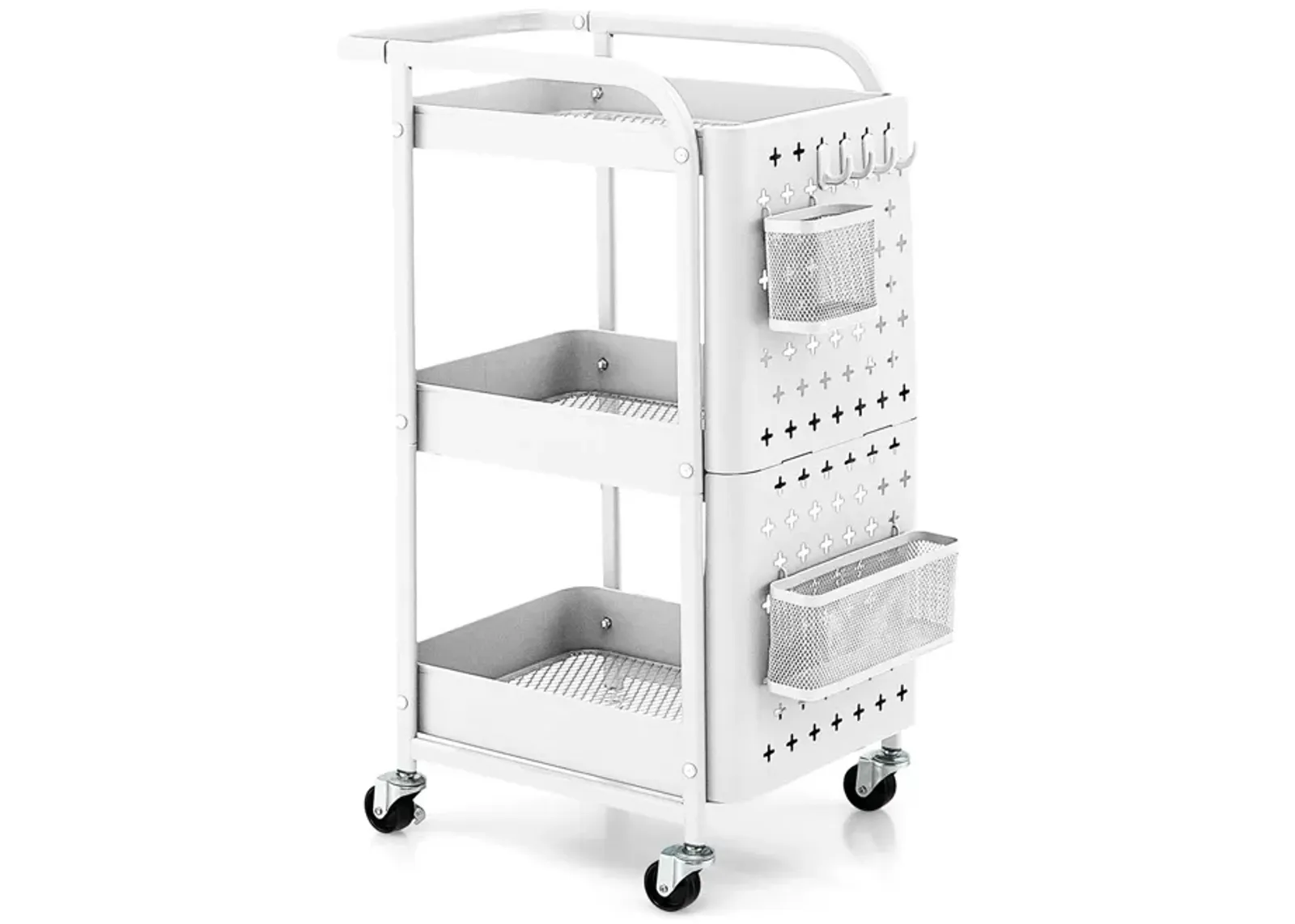 3-Tier Utility Storage Cart with DIY Pegboard Baskets