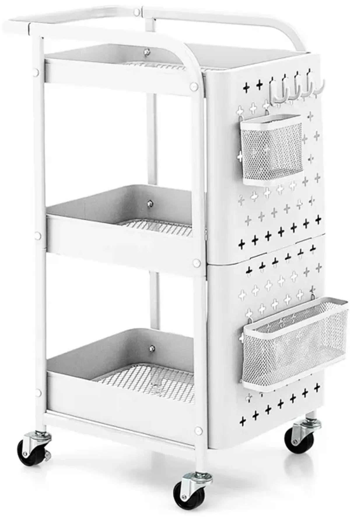 3-Tier Utility Storage Cart with DIY Pegboard Baskets