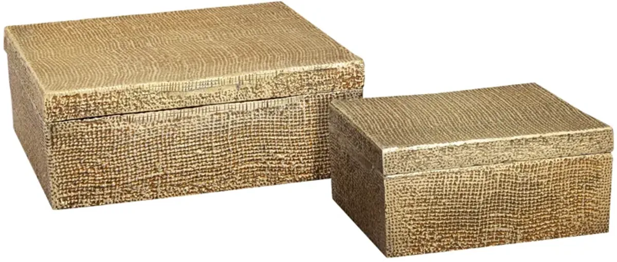 Square Linen Texture Box - Small Gold