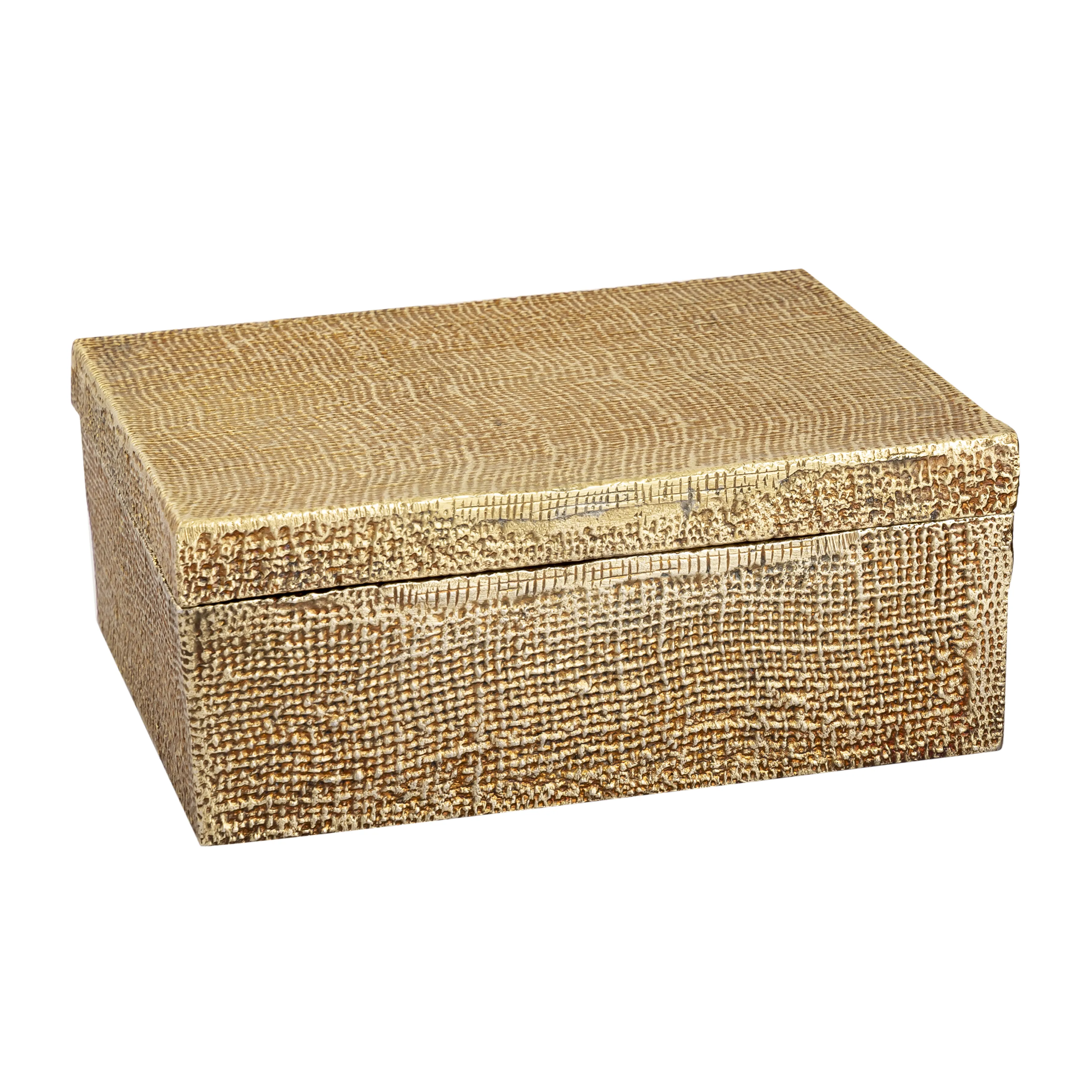 Square Linen Texture Box - Small Gold