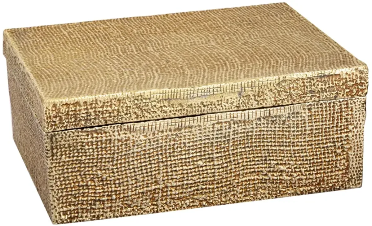 Square Linen Texture Box - Small Gold