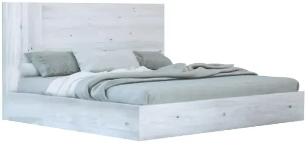 Noe Zid Queen Size Platform Bed, Panel Headboard, White Finish, Modern - Benzara