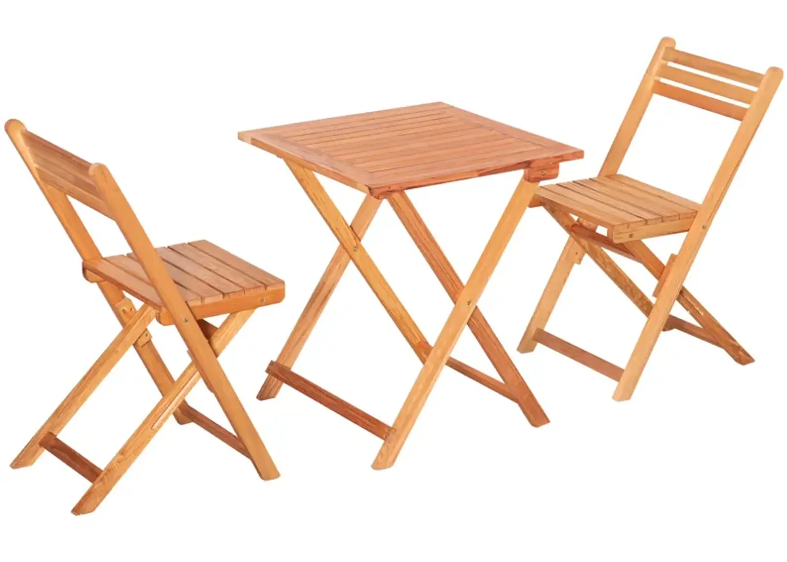 Teak Bistro Set: 3-Piece Folding Outdoor Chairs and Table