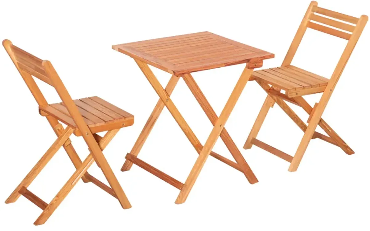 Teak Bistro Set: 3-Piece Folding Outdoor Chairs and Table