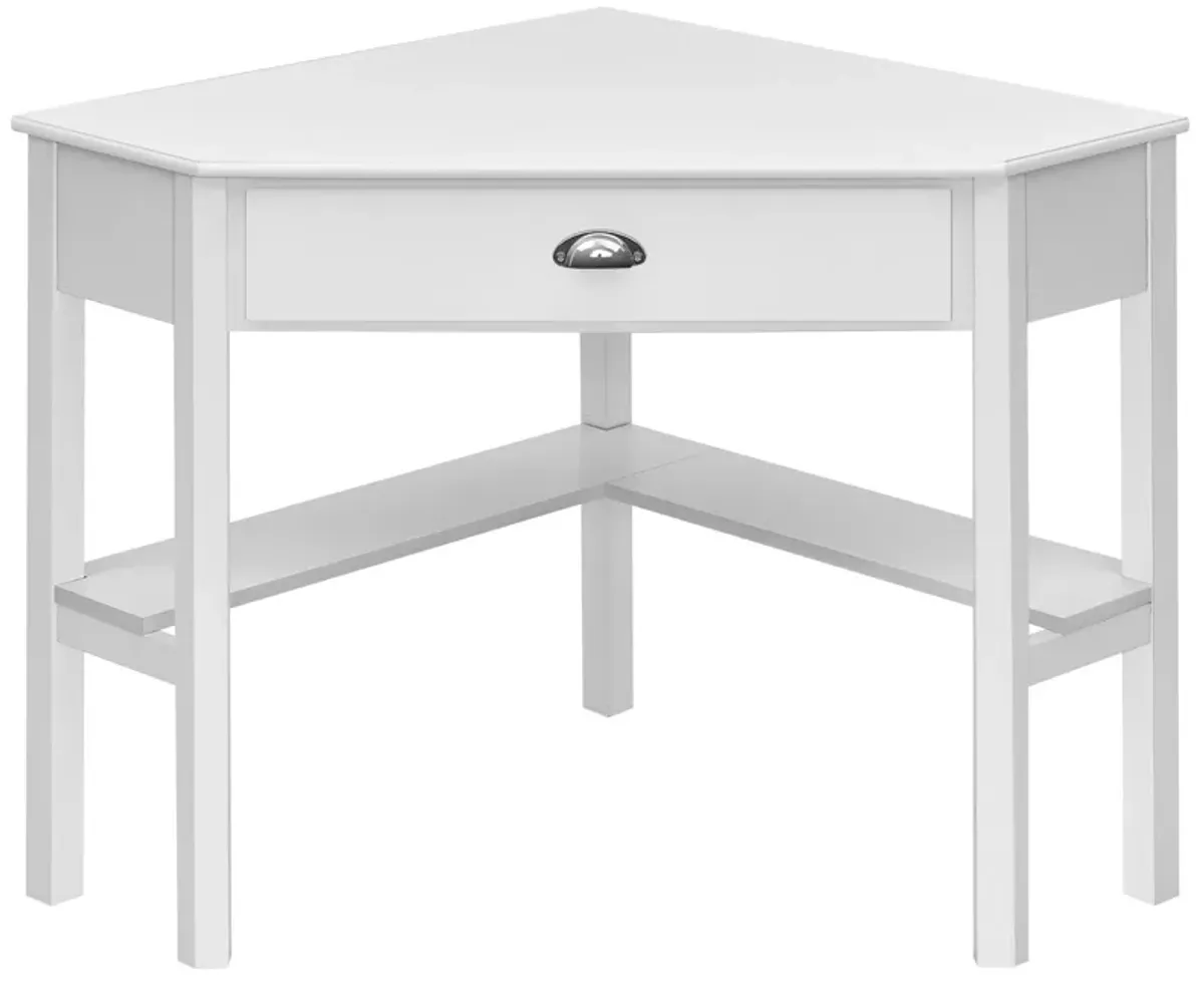 Costway Triangle Computer Desk Corner Office Desk Laptop Table w/ Drawer Shelves Rustic White