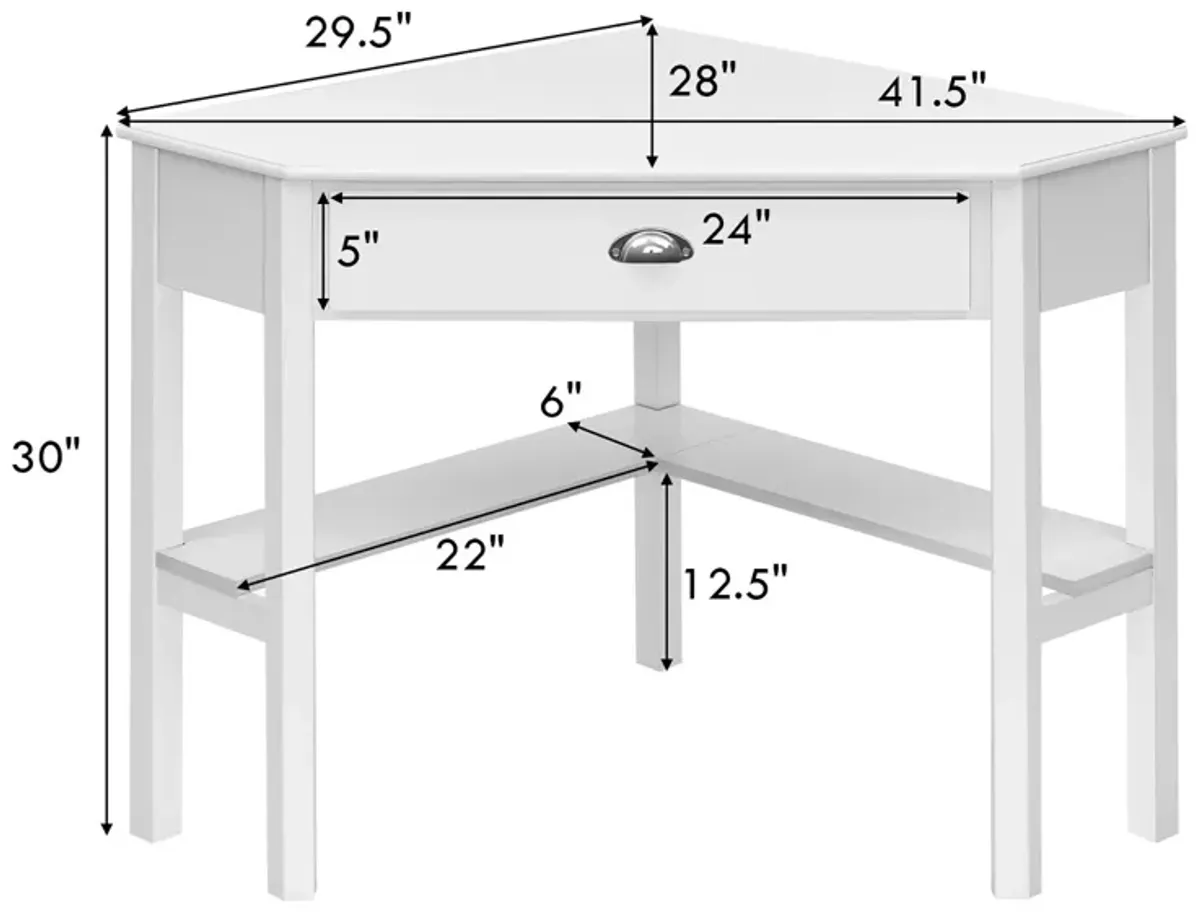 Costway Triangle Computer Desk Corner Office Desk Laptop Table w/ Drawer Shelves Rustic White