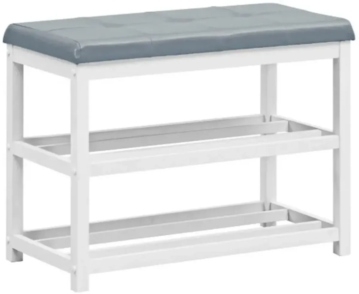 2-Tier Wooden Shoe Rack Bench with Padded Seat-White