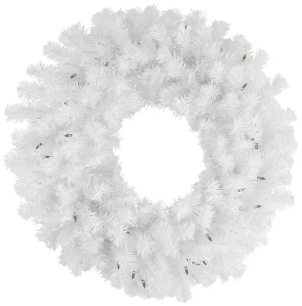 Pre-Lit Geneva White Spruce Artificial Christmas Wreath  24-Inch  Green Lights