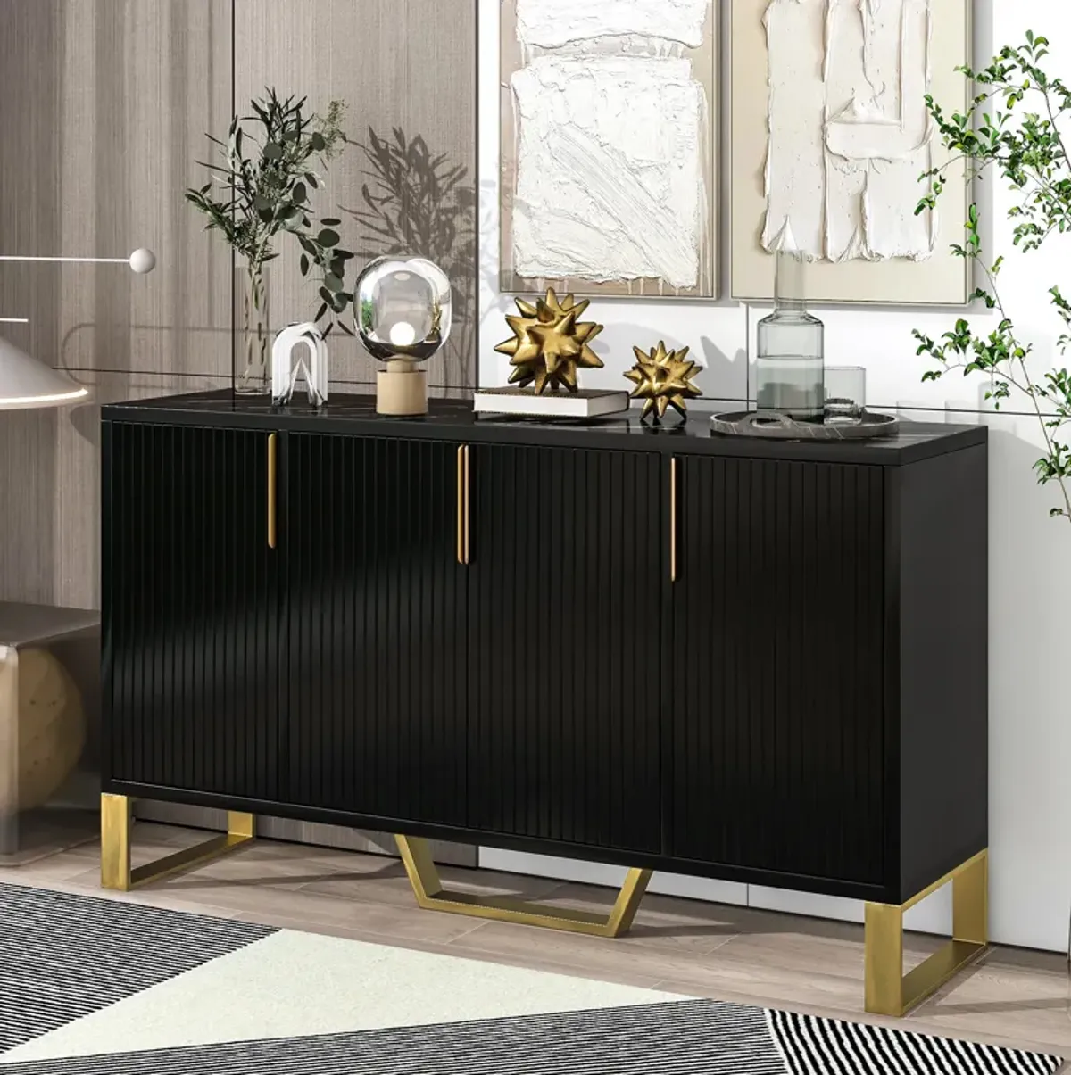 Merax Modern Metal Handles Sideboard Kitchen Cabinet