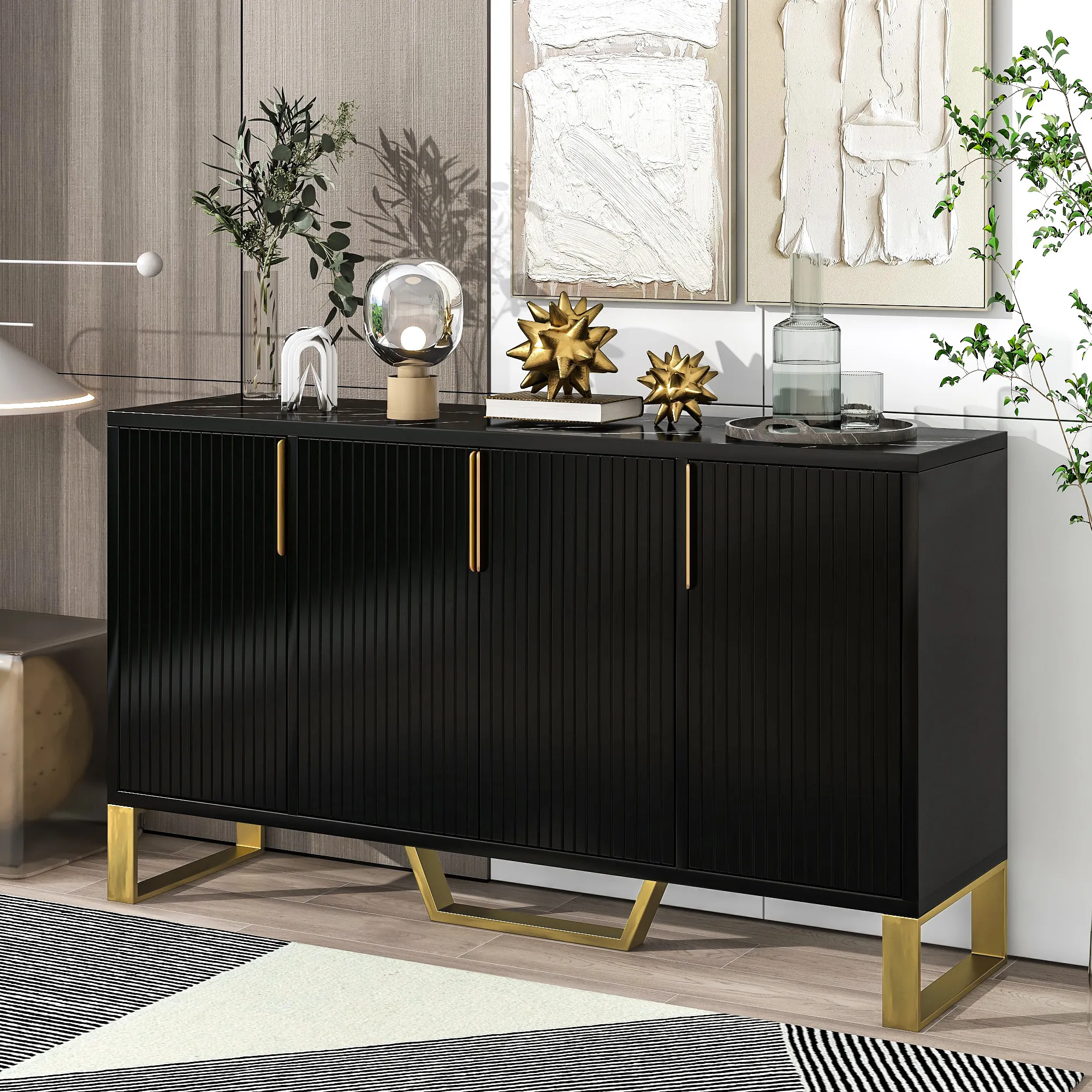 Merax Modern Metal Handles Sideboard Kitchen Cabinet