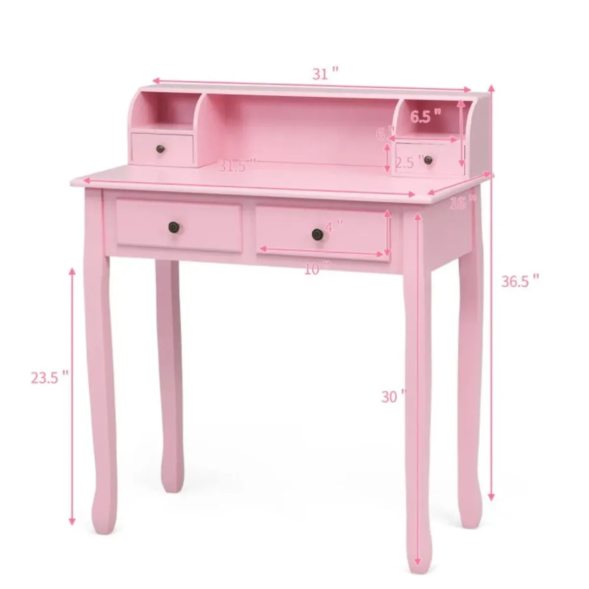 Hivvago Writing Desk 2-Tier Vanity Desk Computer Desk with 4 Drawers