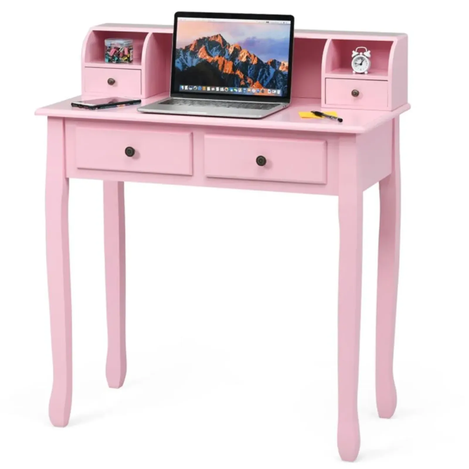 Hivvago Writing Desk 2-Tier Vanity Desk Computer Desk with 4 Drawers