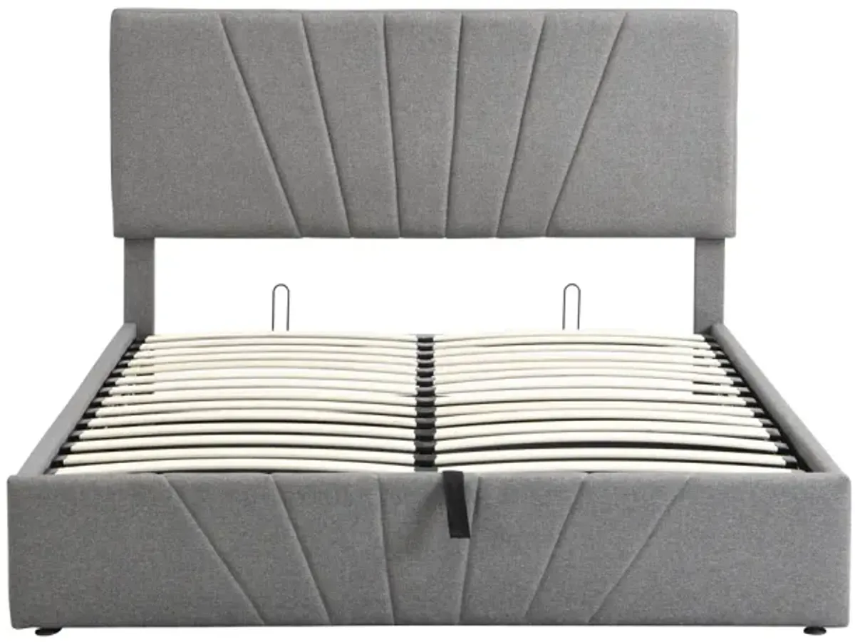 Queen Size Upholstered Platform Bed With A Hydraulic Storage System