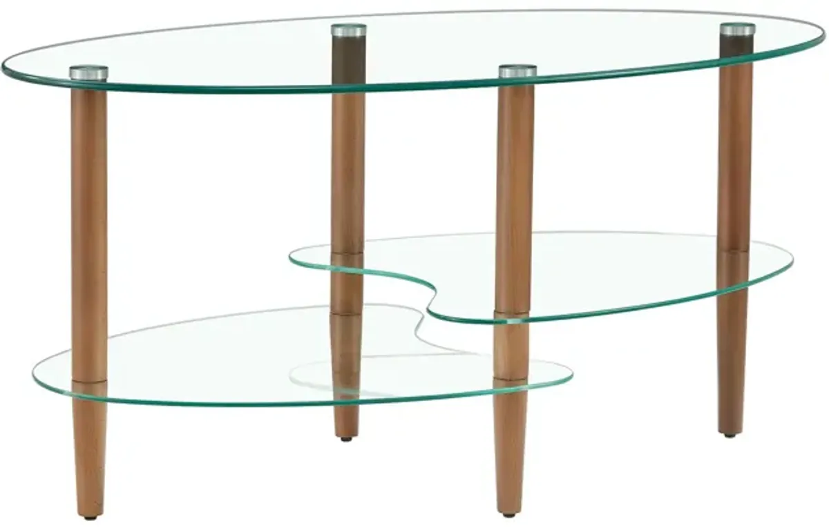 Transparent Oval Glass Coffee Table - Modern Living Room Table with 3 Layer Glass