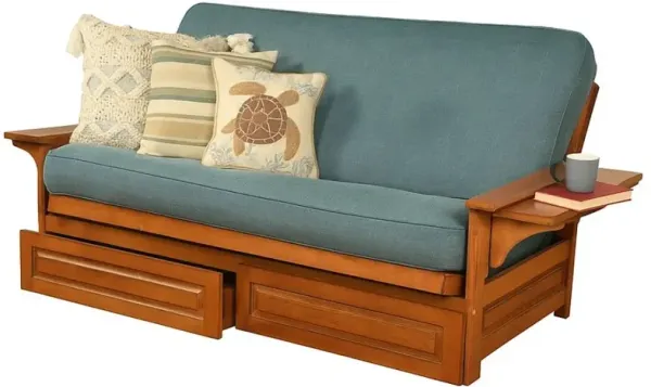 Phoenix Frame-Barbados Finish-Linen Aqua Mattress-Storage Drawers